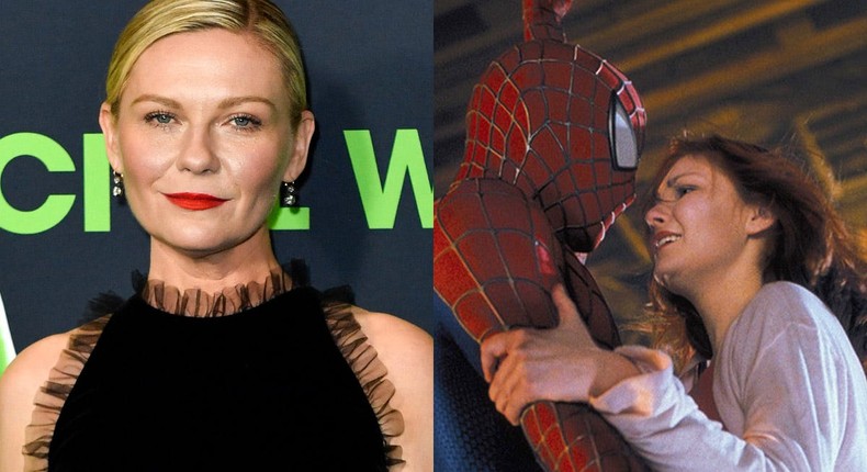 Kirsten Dunst at a Civil War screening and as Mary Jane Watson in Spider-Man.VALERIE MACON/AFP/Getty Images/Columbia Pictures