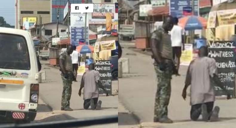Soldier orders driver to walk on his knees for flouting lockdown directives (Video)