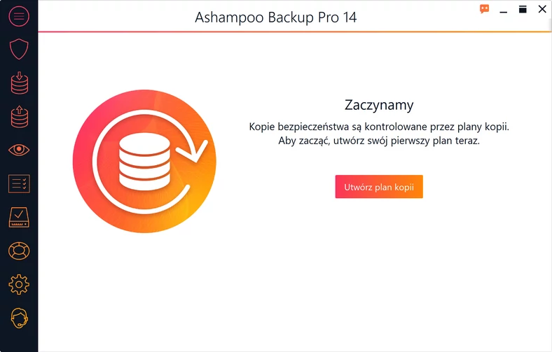 Główne okno programu do tworzenia i przywracania kopii zapasowych - Ashampoo Backup Pro 14