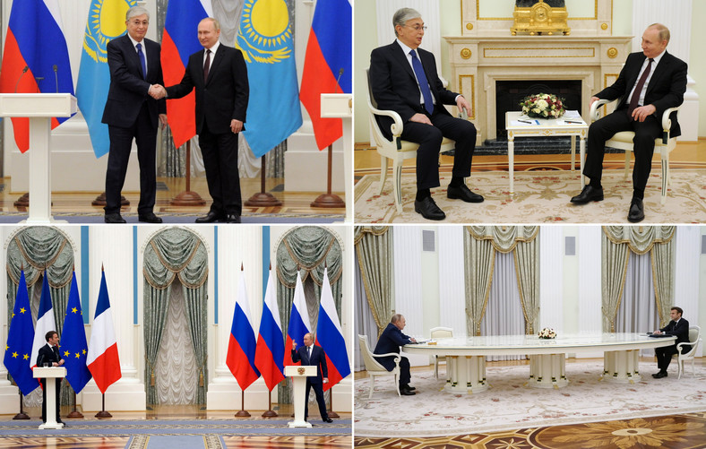 Prezydenci Francji i Kazachstanu na Kremlu. Widoczna różnica w ich przyjęciu