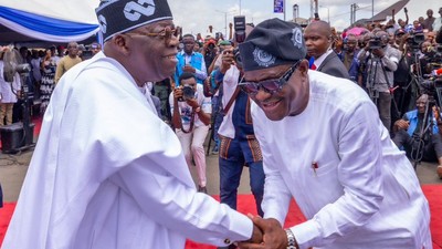 Tinubu hails 'dependable' Wike for contributing to his election victory.