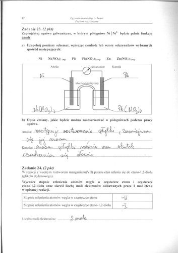 Matura z chemii - odpowiedzi do poziomu rozszerzonego