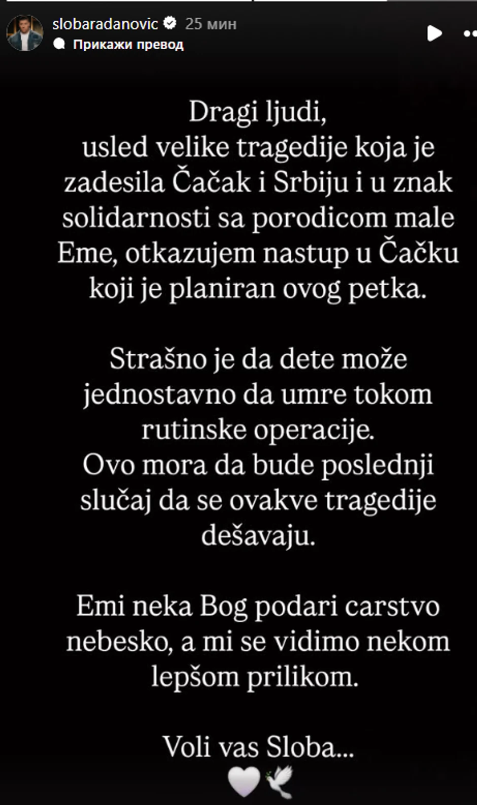 Objava Slobe Radanovića