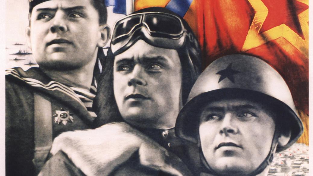 „Na straży pokoju! – radziecki plakat propagandowy autorstwa Viktora Borisovicha, 1948 r. Fragment plakatu jest też na okładce tego numeru