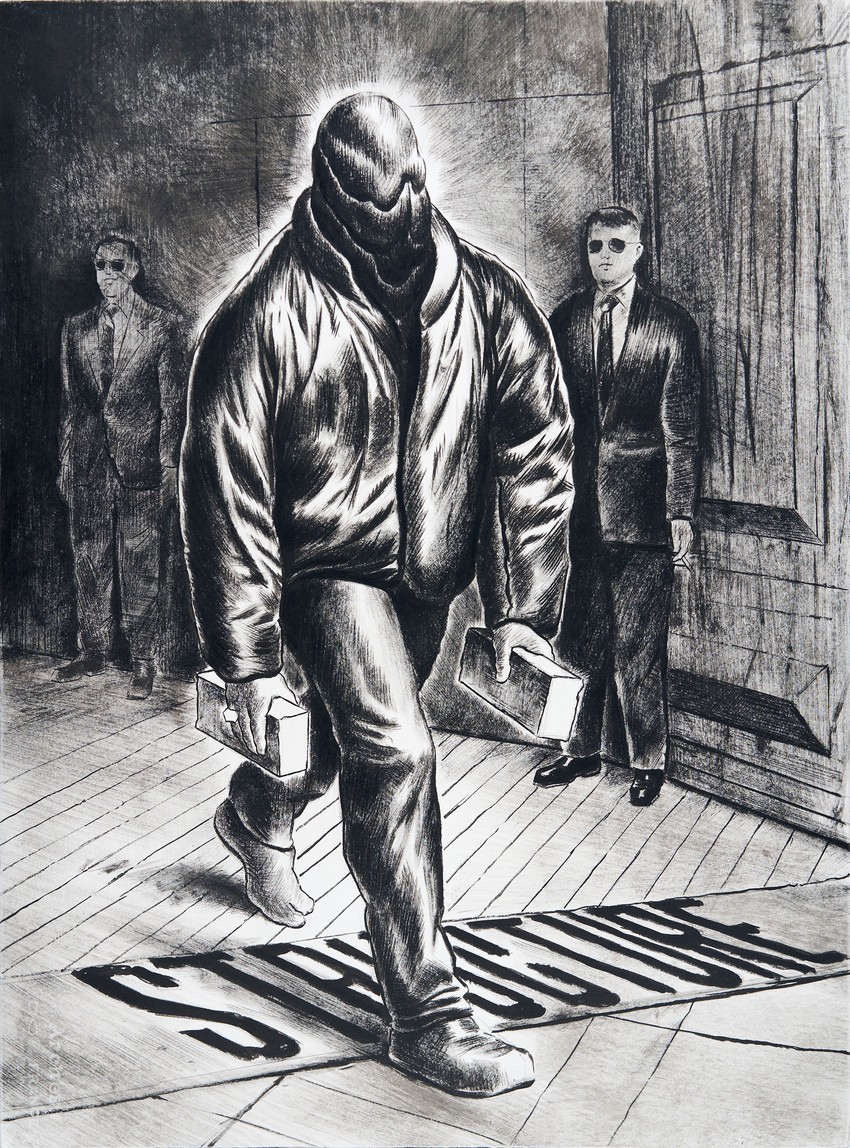 Mihael Milunović, Bricklayer, 765x575cm, china ink on paper, 2023