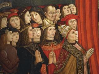 Painting - 1500 ca. 'The Lady of Recommended Persons' by Cola of Rome and Giovanni Antonio of Rome. Pope Alexander VI Borgia and captains of empire and papacy, detail. Tempera on board