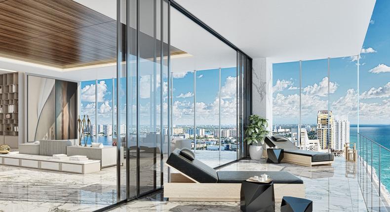 A rendering of an apartment at the Muse Residences in Miami, Florida.