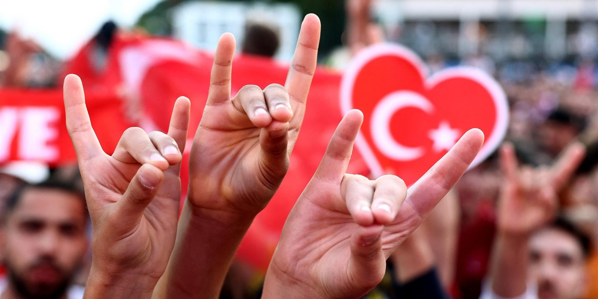 Palce mały i wskazujący są wyciągnięte, a kciuk z pozostałymi dwoma łączą się. W ten sposób znak przypomina wilczą głowę. To symbol rozpoznawczy tzw. "Szarych Wilków".