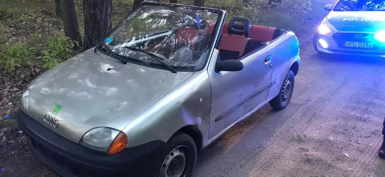 Seicento "kabriolet" nie umknął uwadze policji. Pomysłowy kierowca nie mógł dalej jechać