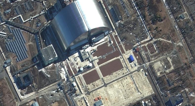 Maxar satellite imagery closeup of Chernobyl Nuclear Power Plant in Ukraine on March 10, 2022.