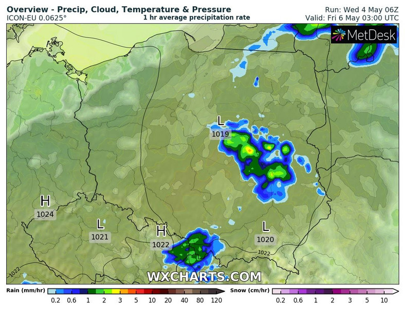 W nocy gdzieniegdzie cały czas może padać