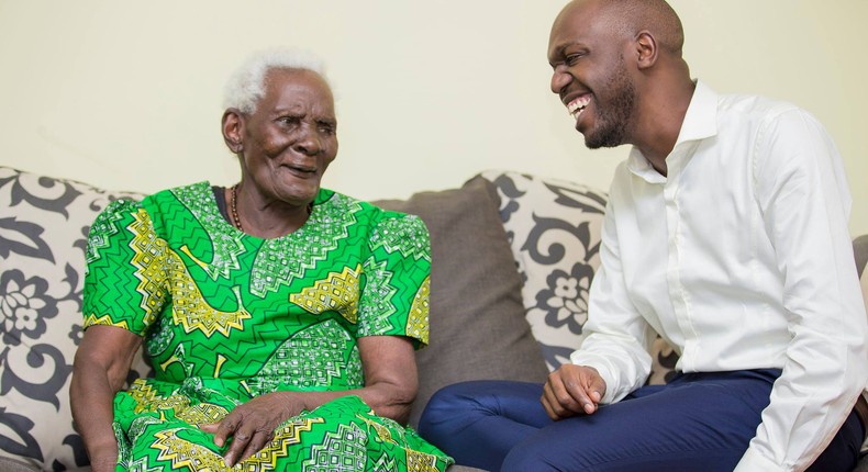 Larry Madowo with his grandmother Francesca