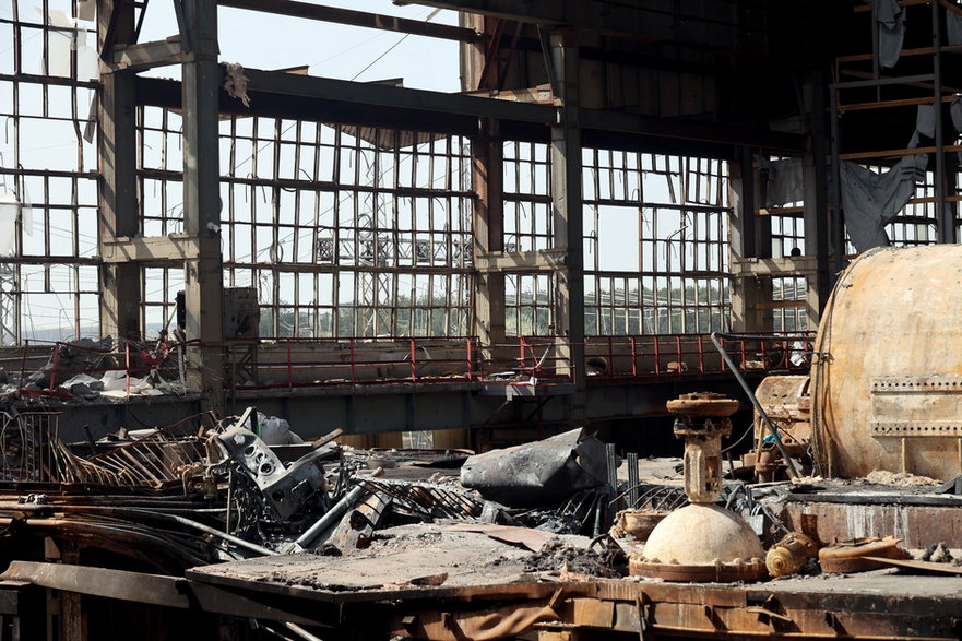 Zniszczona elektrownia w Charkowie, kwiecień 2024 r.