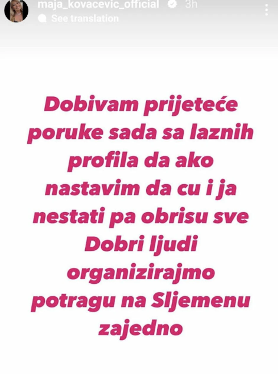 Majina objava na Instagramu
