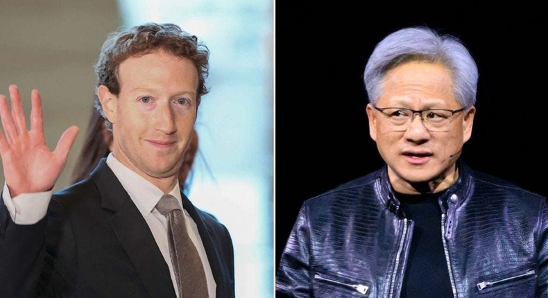 Meta CEO Mark Zuckerberg (left) and Nvidia CEO Jensen Huang (right).STR/JIJI Press/AFP via Getty Images; Josh Edelson/AFP via Getty Images