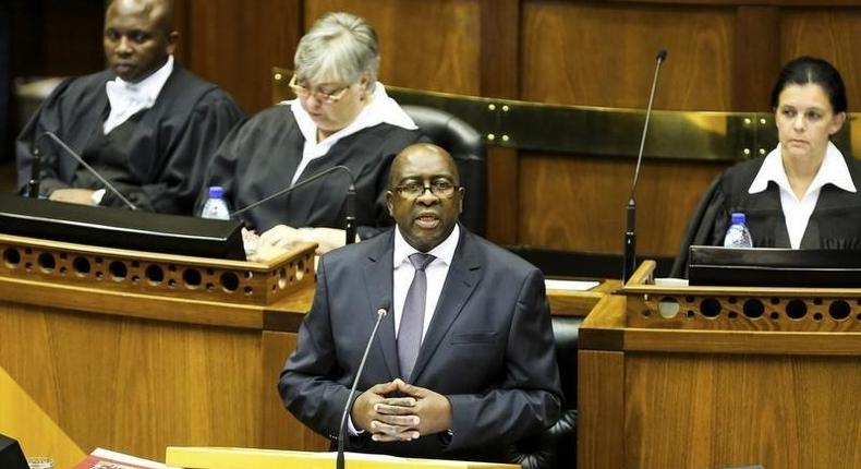 Former South African Finance Minister Nhlanhla Nene delivers his 2015 Budget Speech at Parliament in Cape Town, February 25, 2015. 