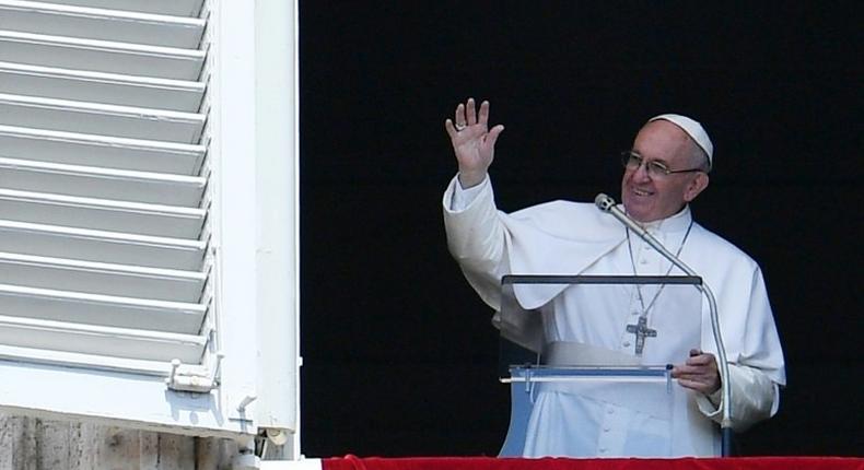 Pope Francis addresses the crowd at the Vatican on April 23, 2017