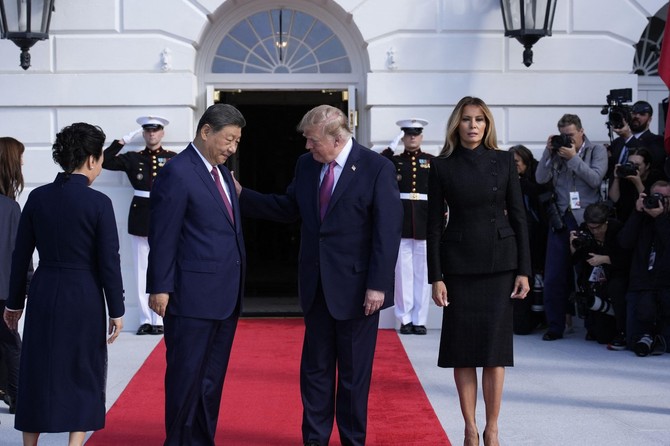 Zvanični prijem u Beloj kući: Prva dama i predsednik SAD. Melanija Tramp i Donald Tramp. sa predsednikom i prvom damom Kine, Si Đinpingom i Peng Lijuan