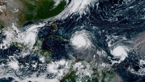 Hurricane Irma, Hurricane Jose and Hurricane Katia are pictured in the Atlantic Ocean in this NOAA s