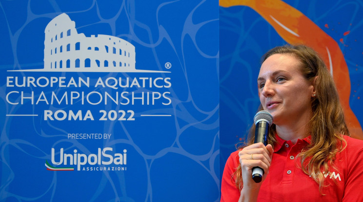 Hosszú Katinka háromszoros olimpiai bajnok úszó a vizes Európa-bajnokság kezdete előtti napon tartott sajtótájékoztatón Rómában / Fotó: MTI/Czeglédi Zsolt