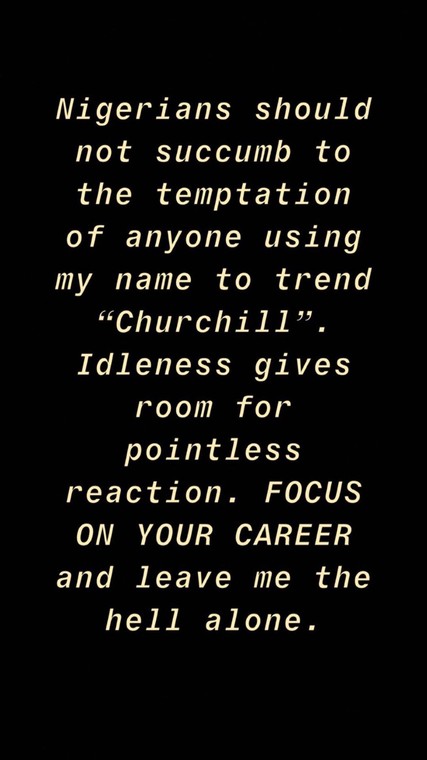 Olakunle Churchill on his part advised Nigerians to ignore Tonto Dikeh and her desperation for cheap publicity [Instagram/OlakunleChurchill]  