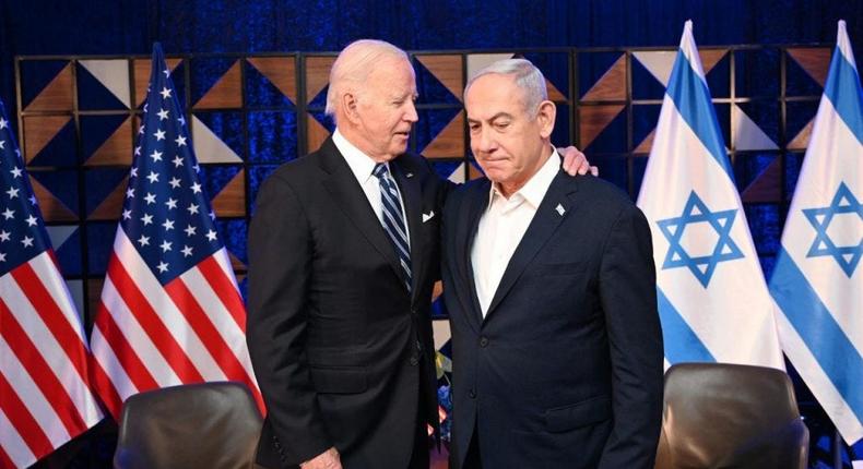 President Biden and Prime Minister Netanyahu are photographed in Tel Aviv, Israel, on October 18, 2023.Anadolu/Getty Images