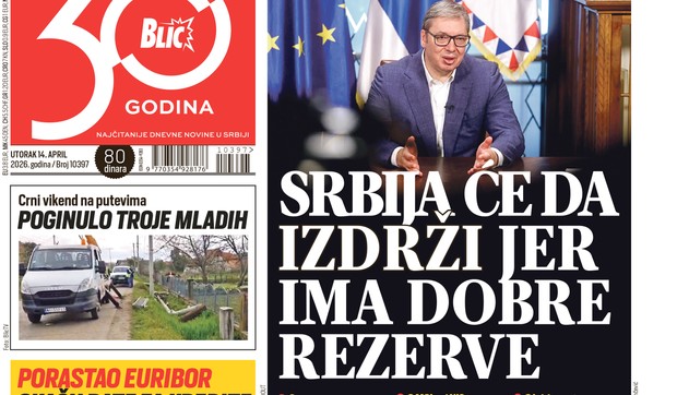 Blic naslovna strana za 14.4.
