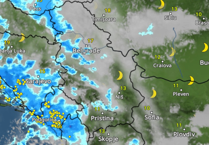Padavine u Srbiji 23. oktobra u ponoć