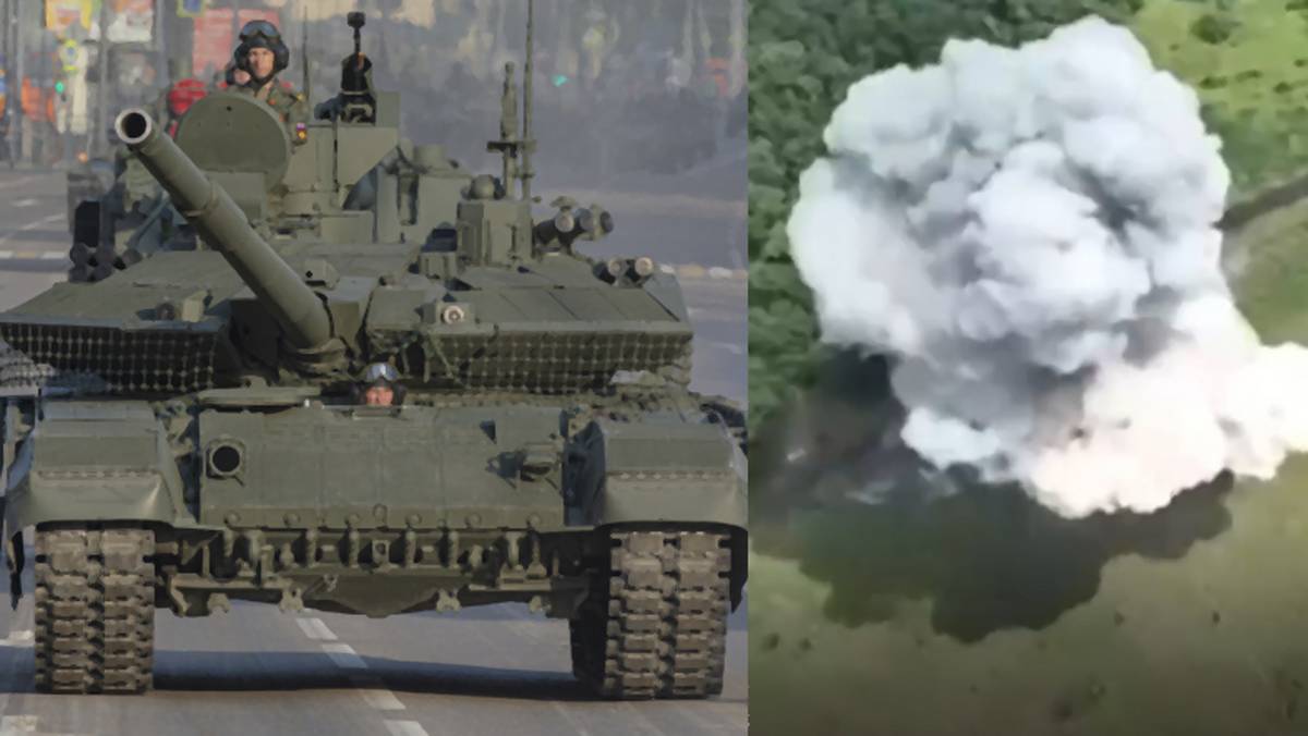 Z rosyjskiego czołgu zostały tylko powyginane części i chmura dymu (Screen: Telegram/ButusovPlus)
