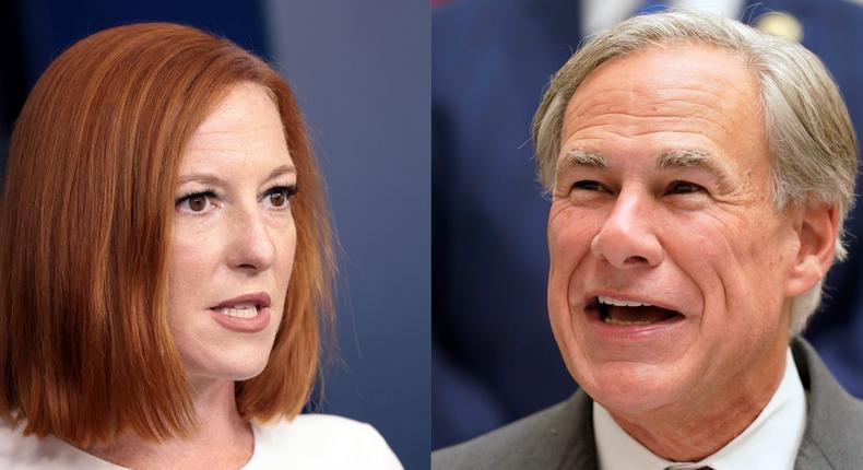 White House press secretary Jen Psaki; Texas Gov. Greg Abbott
