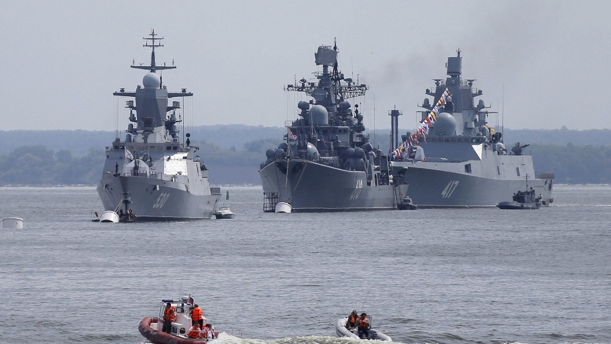 FILE PHOTO: Russian navy ships are anchored in bay of Russian fleet base in Baltiysk in Kaliningrad 