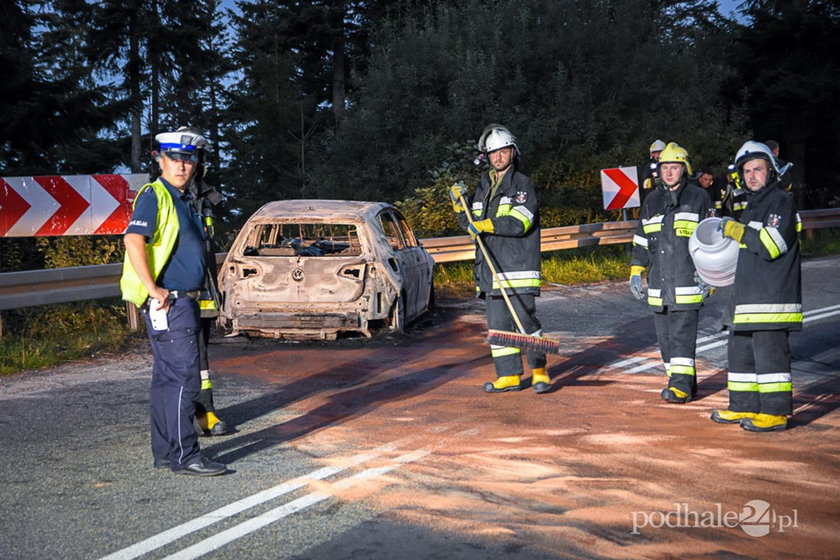 Straszny wypadek pod Zakopanem. Spłonął samochód turystów z Włoch