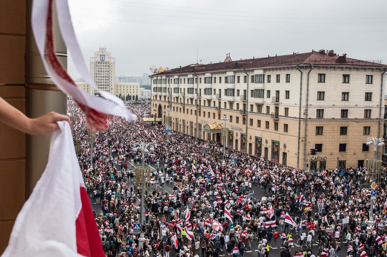 Demokratyczna demonstracja w Mińsku, sierpień 2020 r.