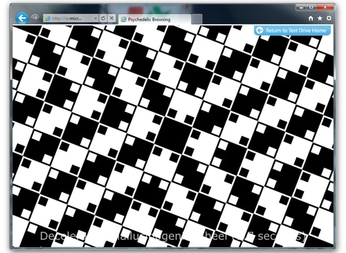 Test Psychedelic: przeglądarki obliczają przebiegi kolorów i obracają barwną tarczę lub szachownicę tak szybko, jak to możliwe, dookoła osi centralnej