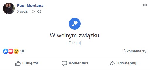 Paul Montana opublikował na Facebooku nowy status związku