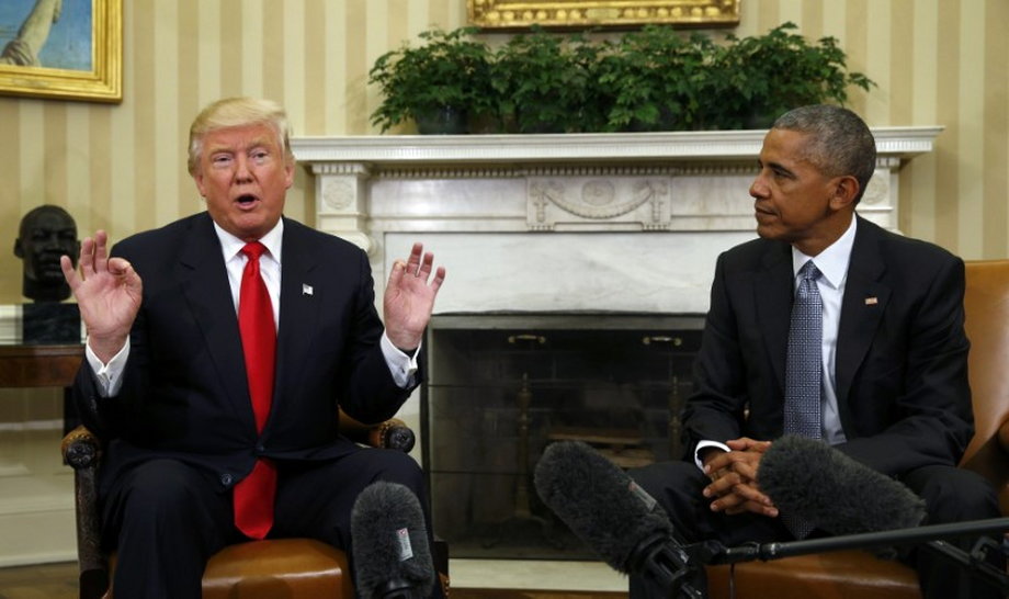 President Barack Obama meets with President-elect Donald Trump in the Oval Office.