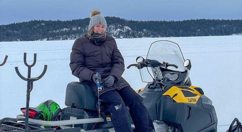 Dominique Nobes frequently travels by snowmobile when Lake Temagami is frozen.Dominique Nobes.