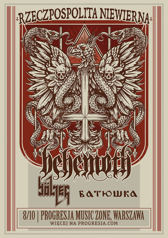 Jeden z plakatów promujących koncert w ramach trasy "Rzeczpospolita Niewierna" zespołu Behemoth