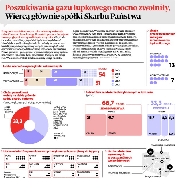 Poszukiwania gazu łupkowego zwolniły. Wiercą głównie spółki Skarbu Państwa