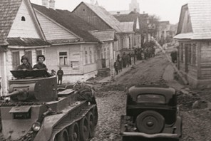 Red army tank drivers on a street in the city of rakov, poland, september 1939: soviet invasion of eastern poland, soviet troops were ordered to cross the frontier and 'take over the protection of life and property of the population of western ukrain