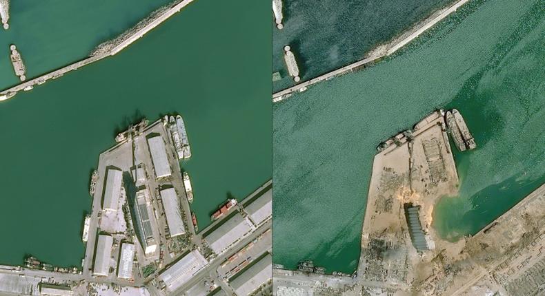 These satellite images by Airbus DS shows a view of the port of Beirut on January 25 and on August 5, a day after the blast sowed devastation across the city