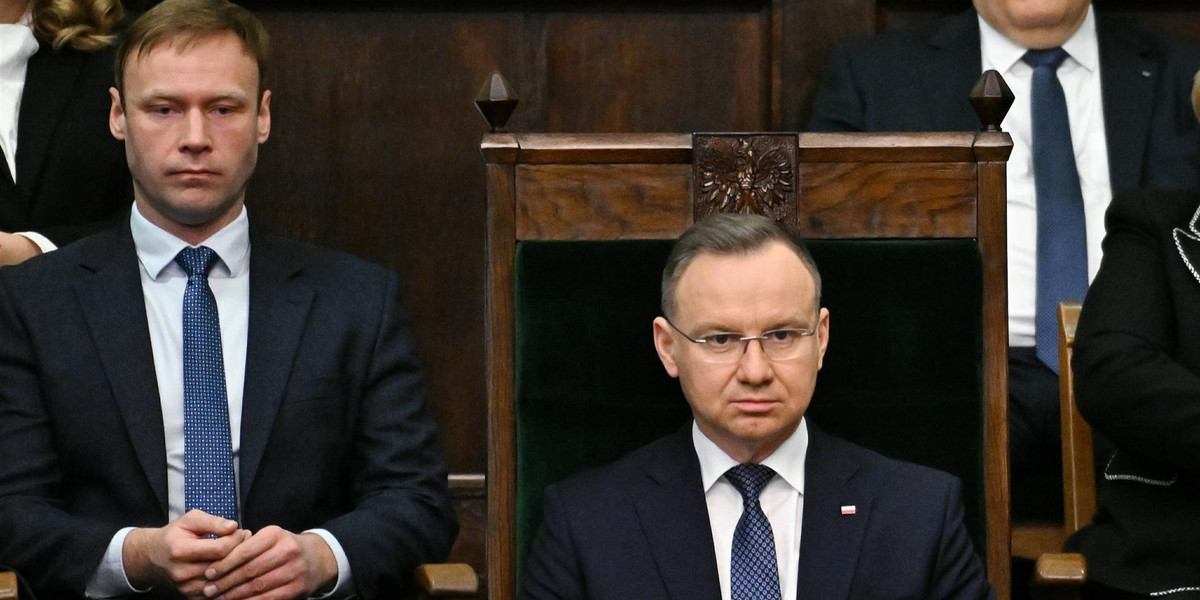 Marcin Mastalerek i prezydent Andrzej Duda w Sejmie.