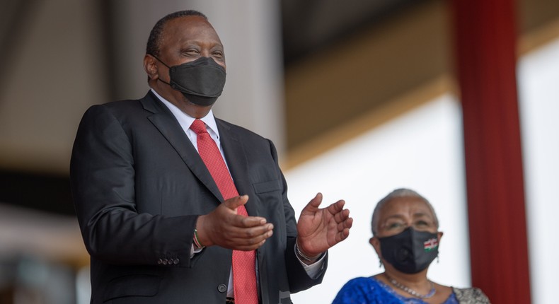 President Uhuru Kenyatta during the 2021 Mashujaa Day celebrations at the Wang'uru Stadium in Kirinyaga County