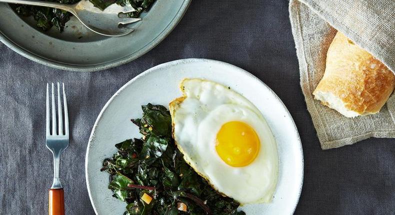 beet-greens with fried egg