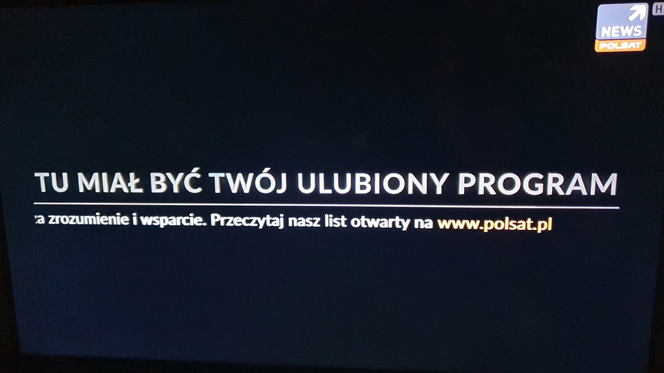 Komunikat po włączeniu Polsatu News