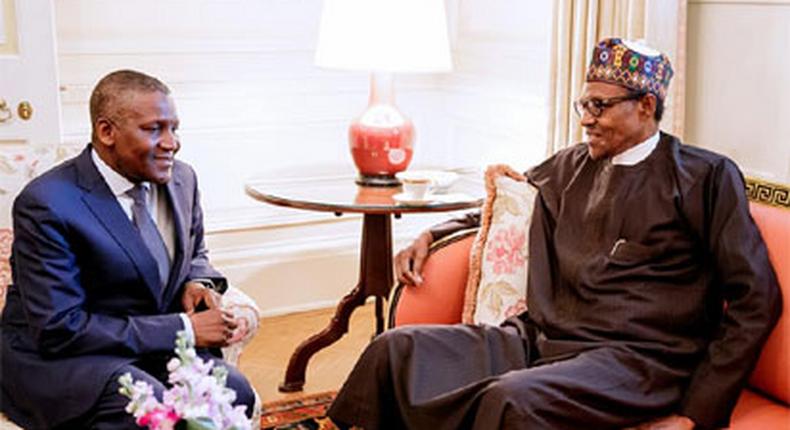 Buhari rejoices with Aliko Dangote at 63