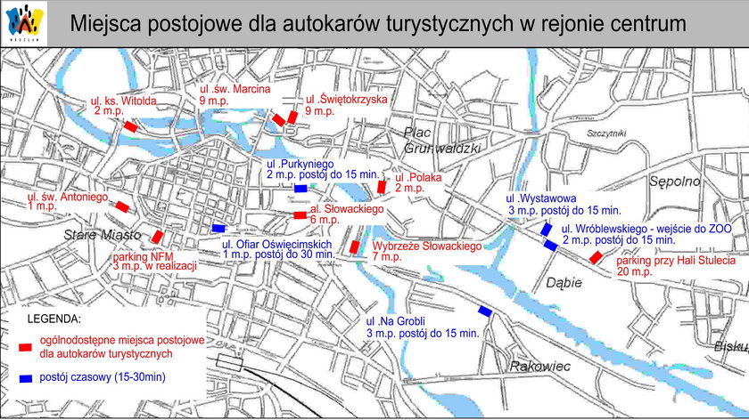 Mapka z parkingami we Wrocławiu na czas otwarcia Afrykarium