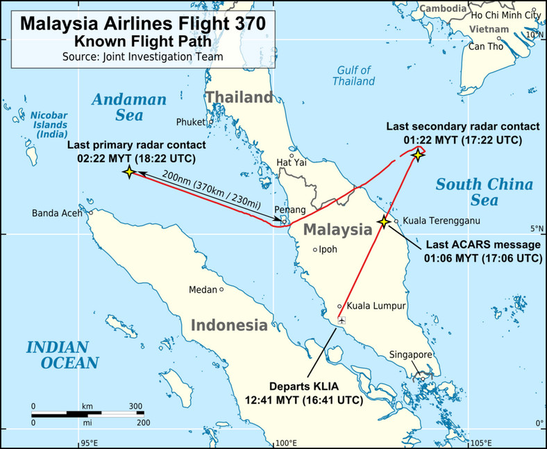 Tor lotu MH370 uzyskany z danych radaru pierwotnego