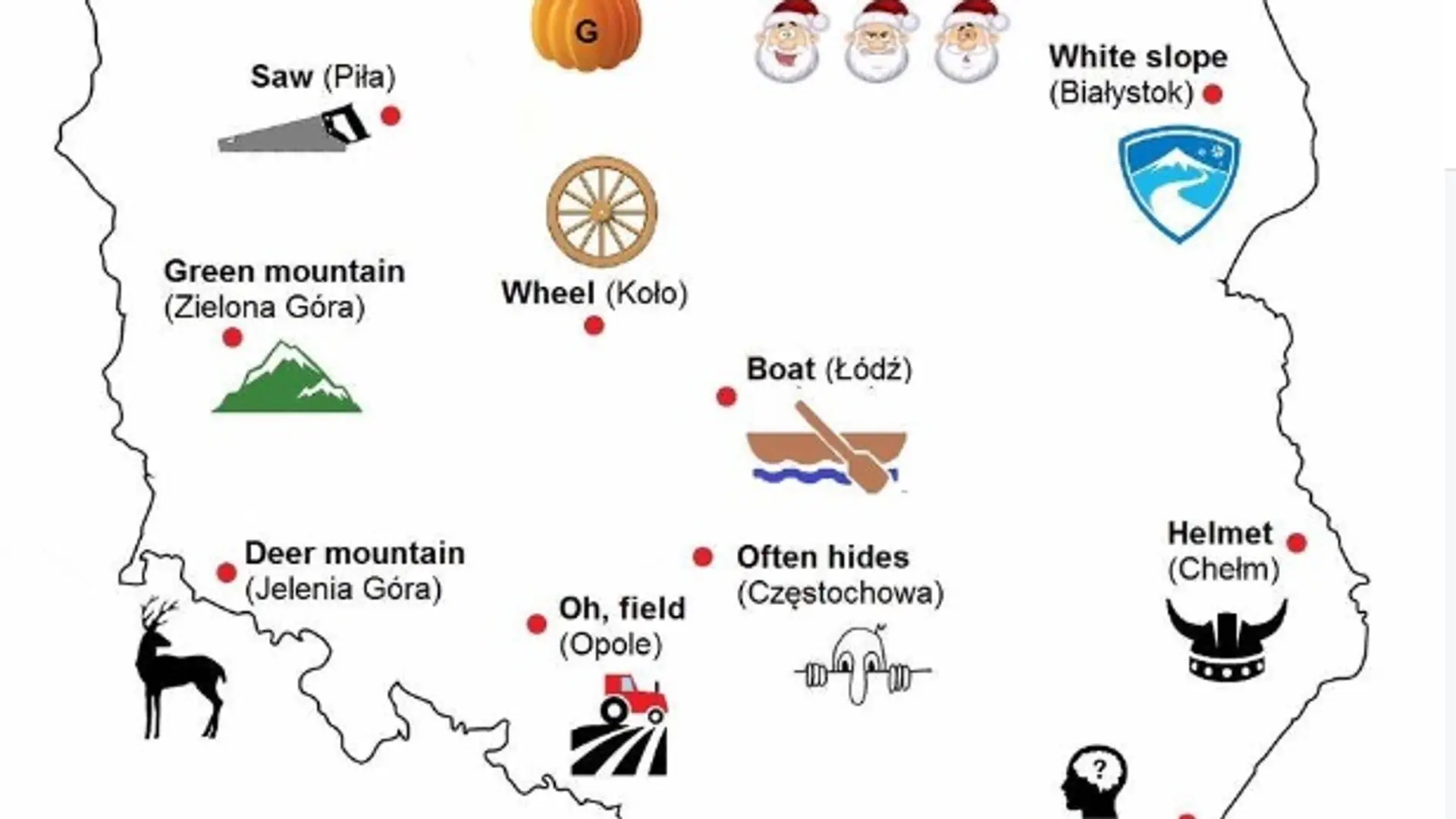 Oh, field, Buried, Little Santas – znasz te miasta? Polska infografika dla obcokrajowców bije rekordy popularności