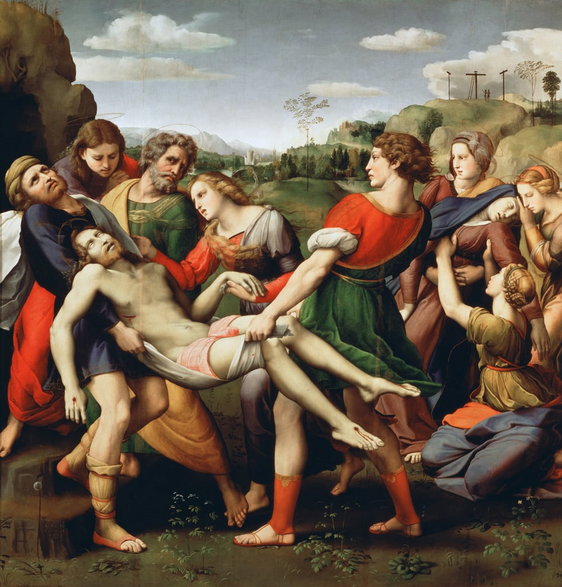 Obraz Rafaela Santi "Depozycja" lub "Złożenie do grobu" z 1507 r.